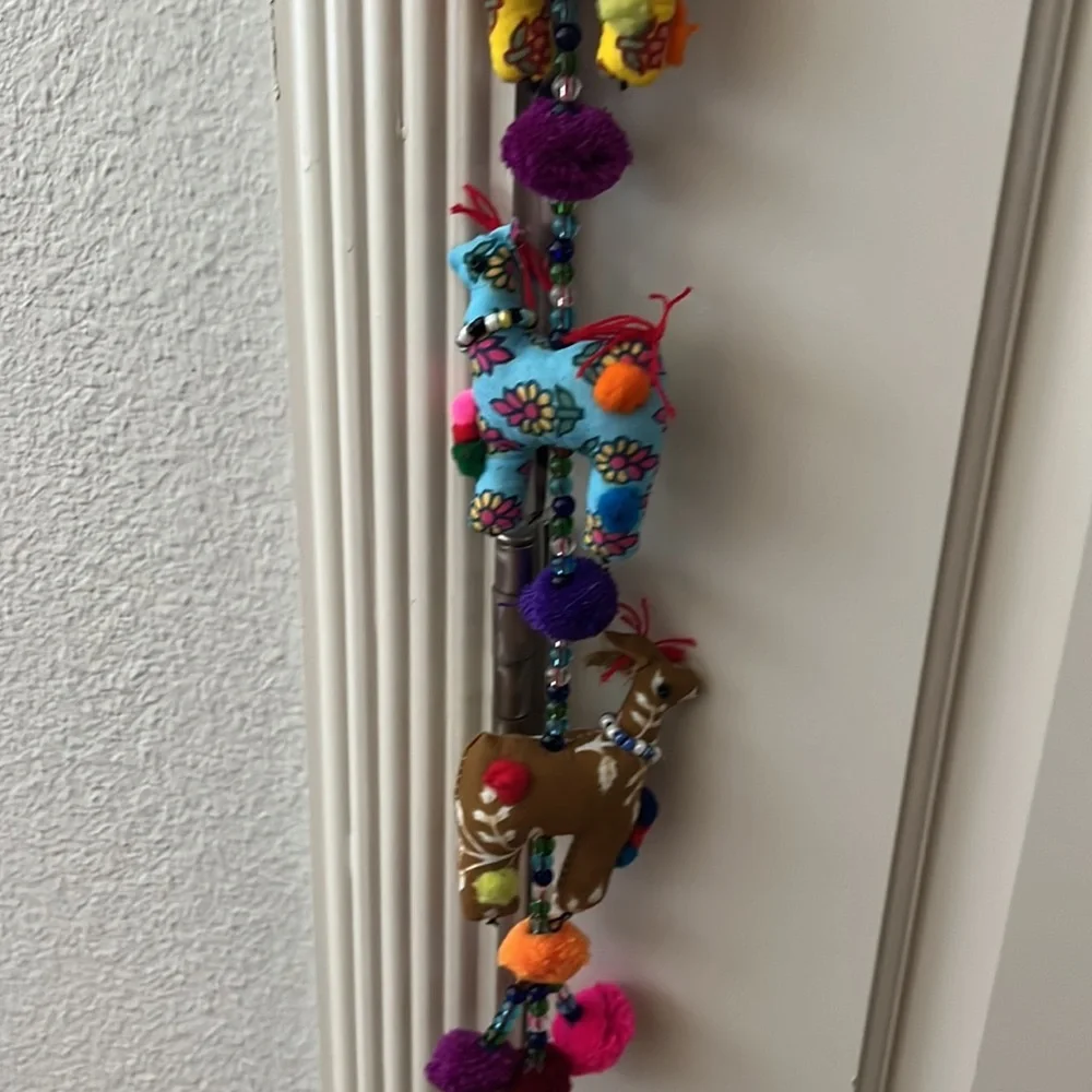 Nwt World Market beaded Llama hanging door bell garland decorative 33”